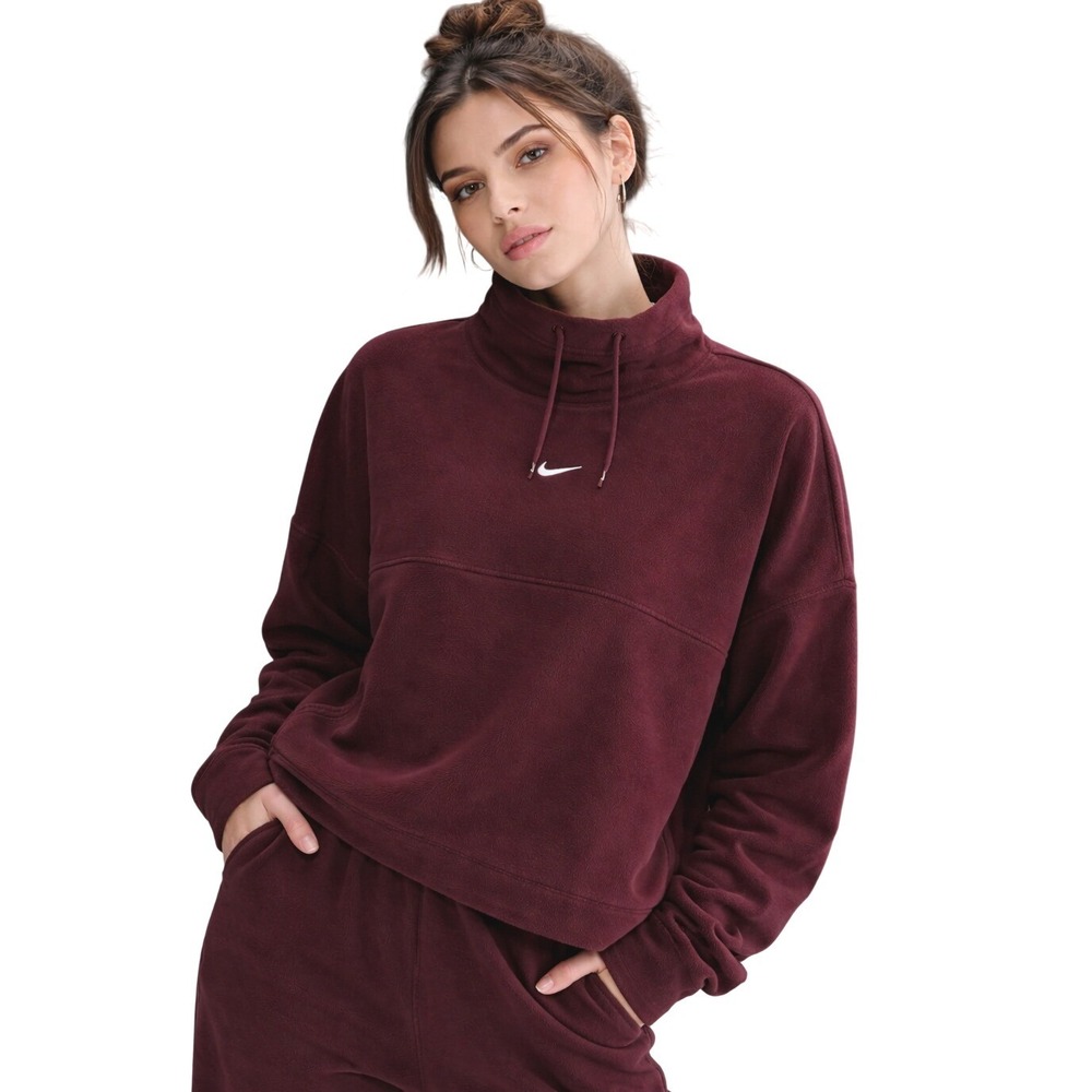 Nike Women's Fleece Funnel Neck Pullover Sweatshirt Swoosh Logo Large 12-14‎ NEW